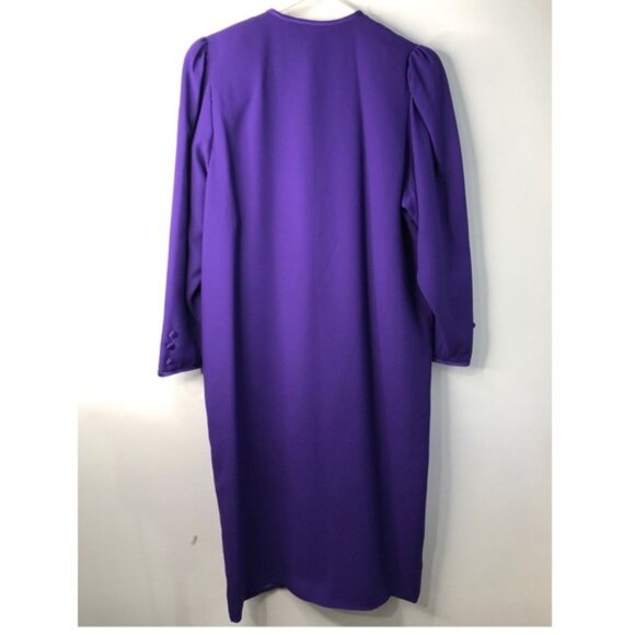 Vintage 80s Purple Wool Coat Dress Mini Buttons - Picture 3 of 6